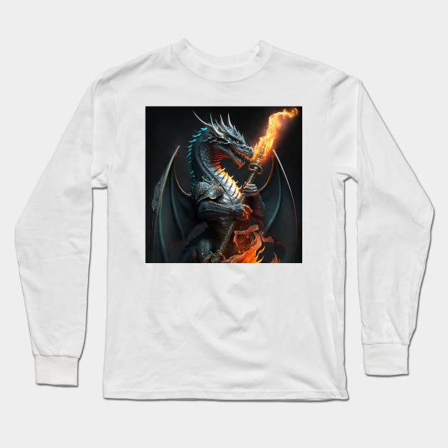 Flaming Warrior Dragon 1 Long Sleeve T-Shirt by AstroRisq